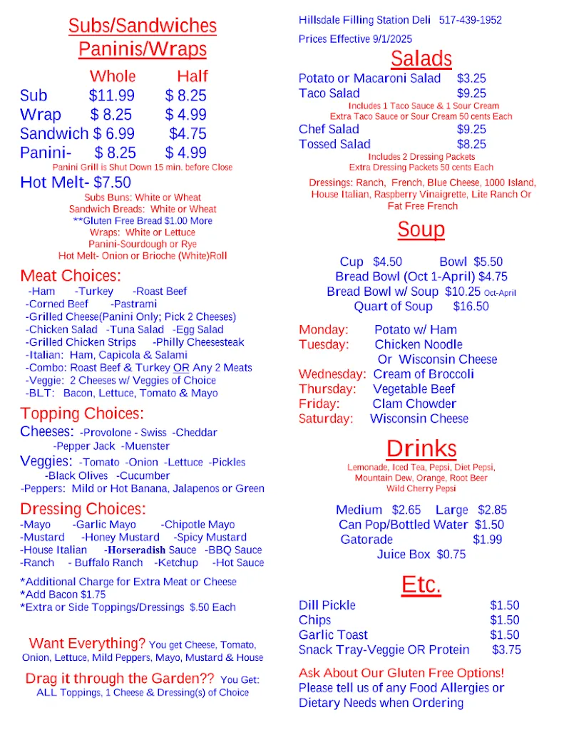 Menu_Hillsdale Filling Station Deli_Hillsdale, MI_image_old_1