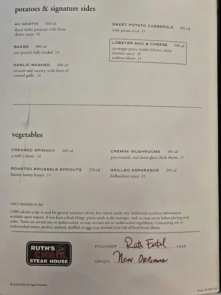 Menu_Ruth's Chris Steak House_Mt Pleasant, MI_image_old_1