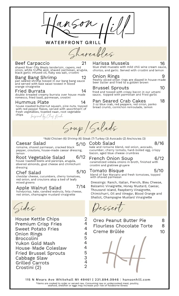 Menu_Hanson Hill Waterfront Grill_Whitehall, MI_image_old_2