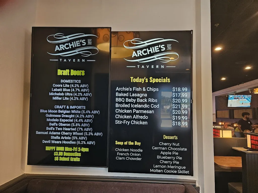 Menu_Archie's Tavern_Livonia, MI_image_old_2