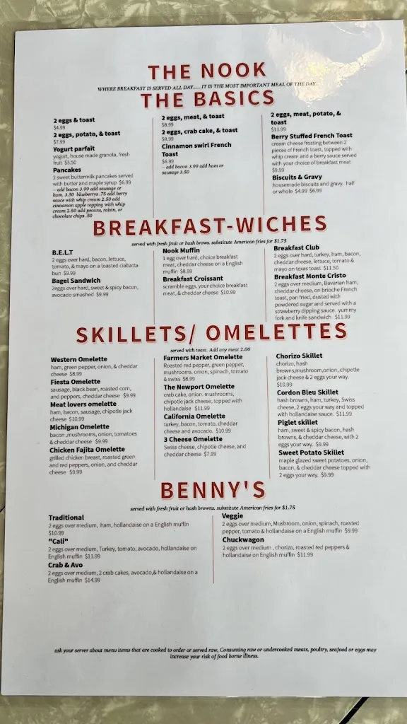 Menu_The Nook_Middleville, MI_image_old_1
