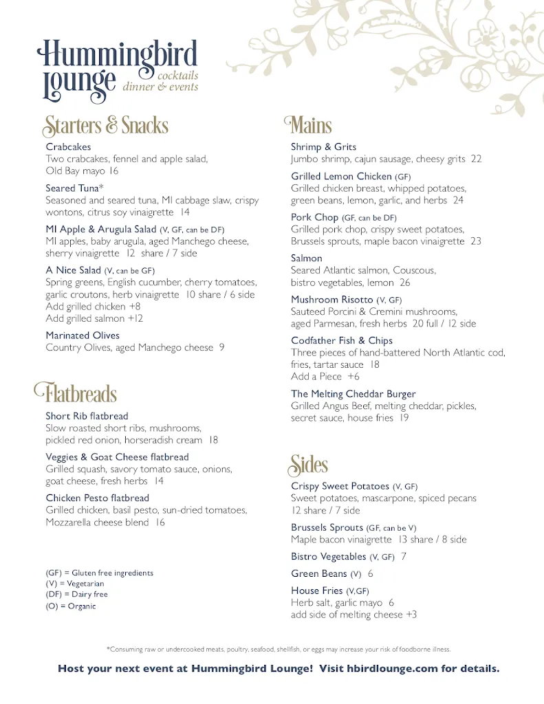 Menu_Hummingbird Lounge_New Buffalo, MI_image_old_2
