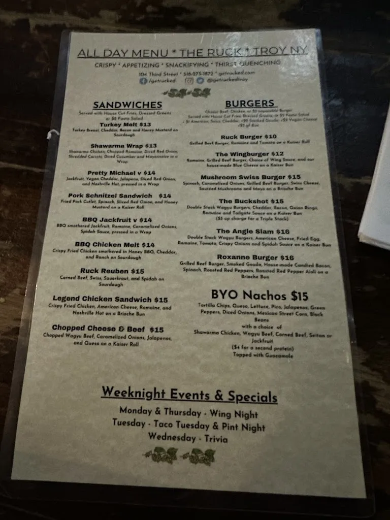 Menu_The Ruck_Troy, NY_image_old_1