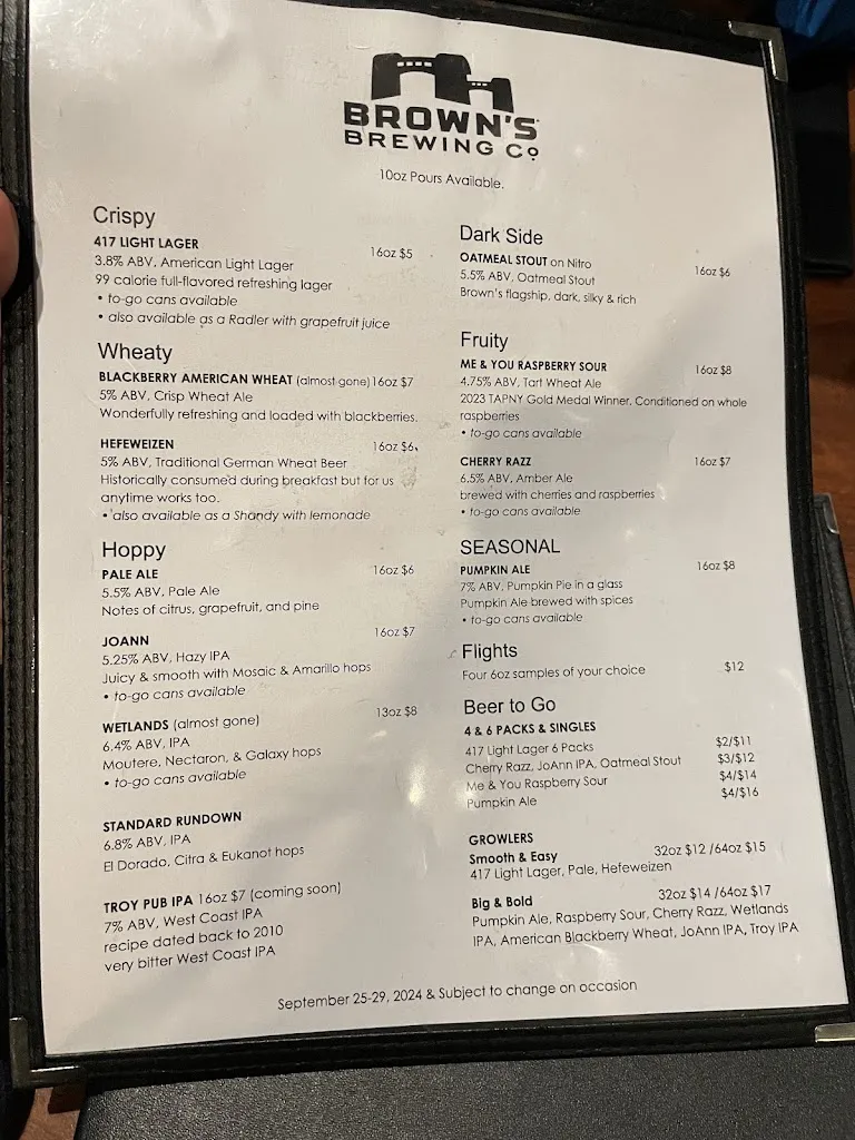Menu_Brown's Brewing Company's Troy Taproom and Brewery_Troy, NY_image_old_2