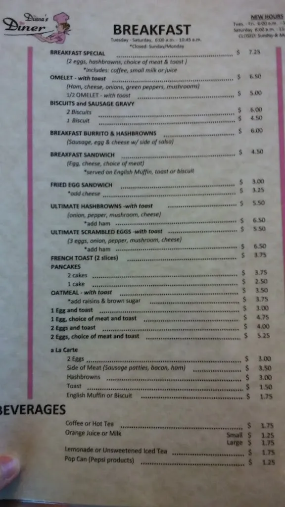 Menu_Diana's Diner_Albert Lea, MN_image_old_2