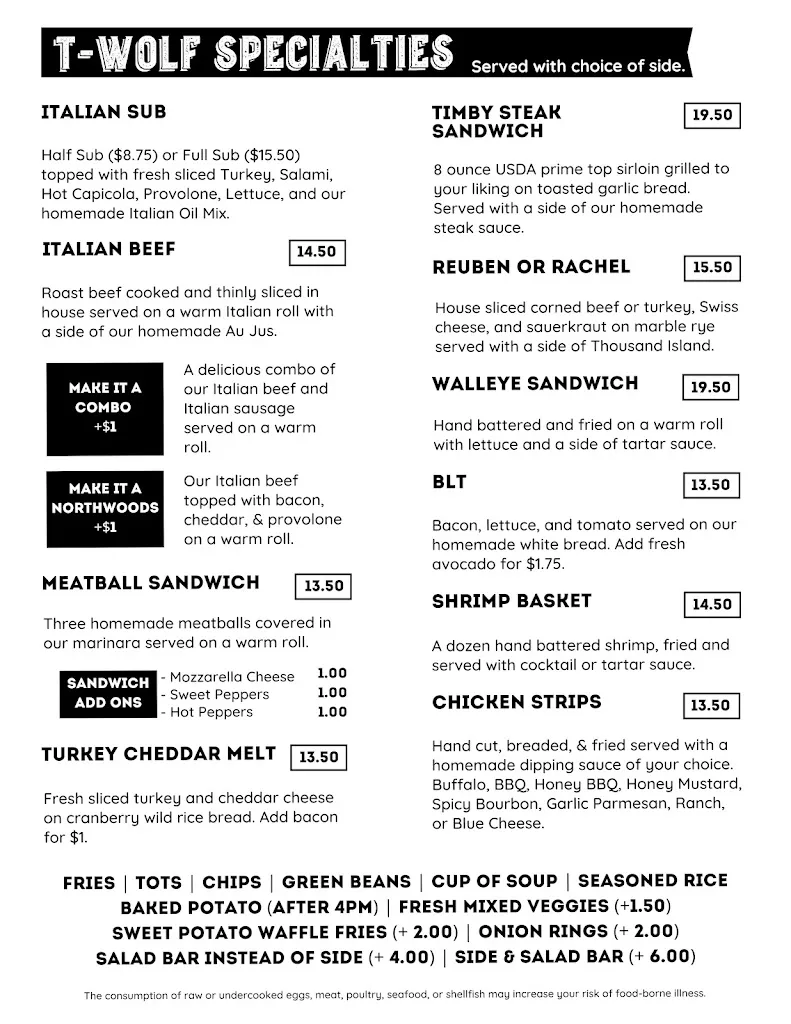 Menu_Timberwolf Inn & Restaurant_Marcell, MN_image_old_2