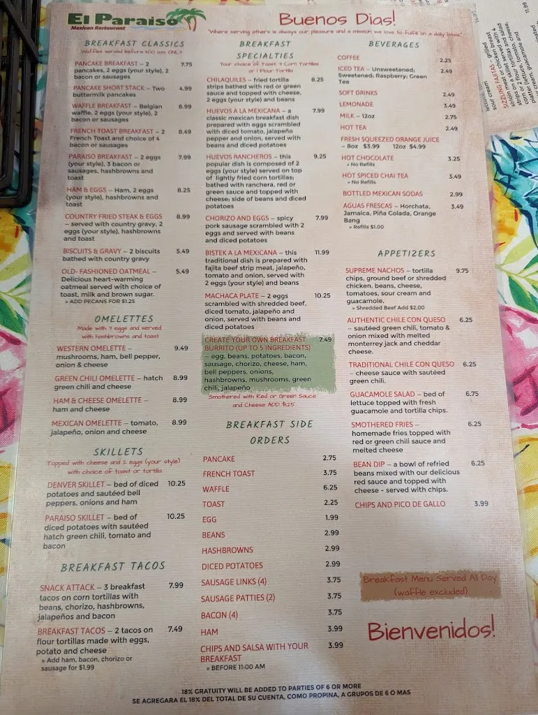 Menu_El Paraiso Mexican Restaurant_Ruidoso, NM_image_old_2