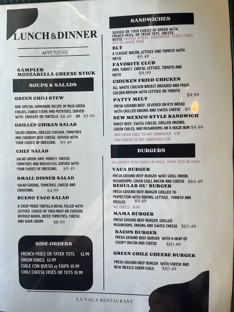 Menu_la Vaca restaurant_Ruidoso, NM_image_old_3