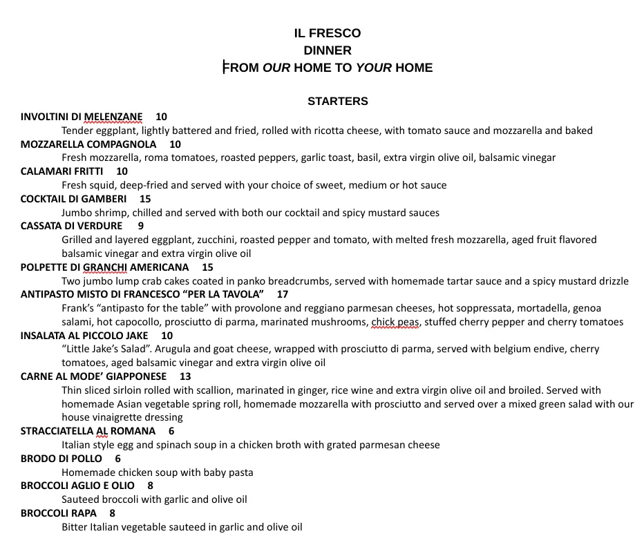 Menu_Il Fresco_Orangeburg, NY_image_old_2