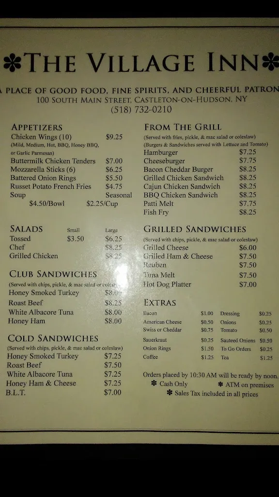 Menu_The Village Inn_Castleton-On-Hudson, NY_image_old_1