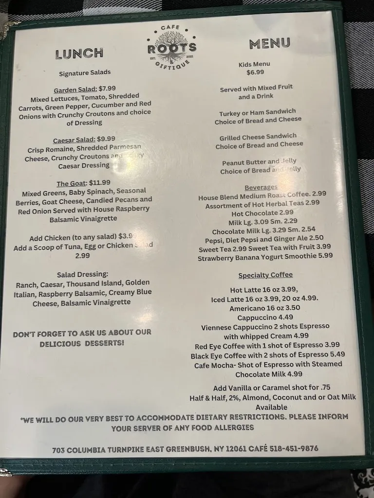 Menu_Roots Cafe & Giftique_East Greenbush, NY_image_old_2