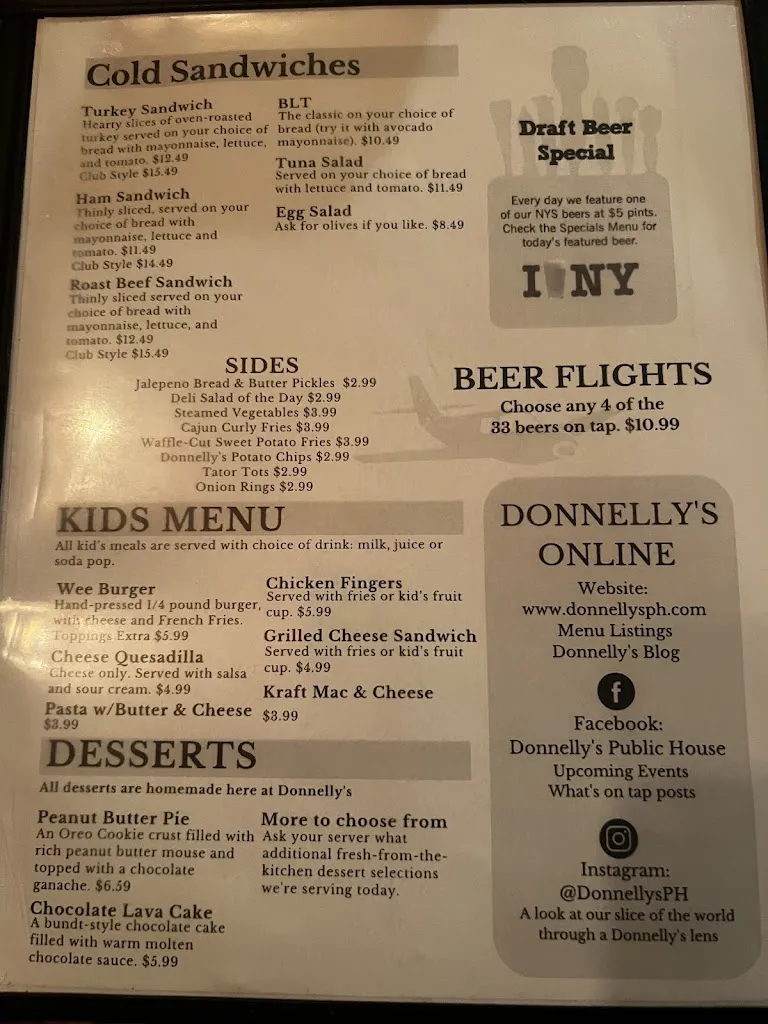 Menu_Donnelly's Public House_Fairport, NY_image_old_2