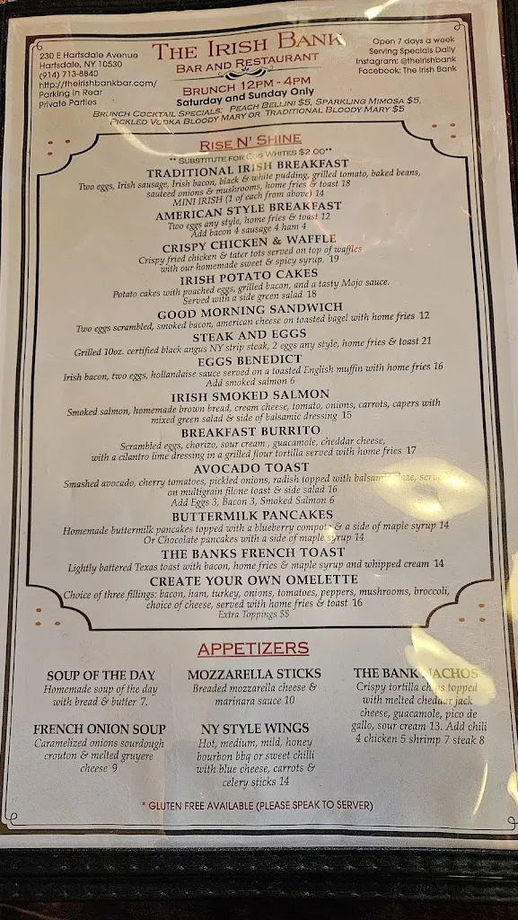 Menu_The Irish Bank_Hartsdale, NY_image_old_1