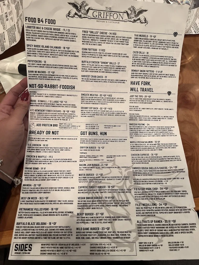 Menu_Griffon Brewery and Gastropub_Lewiston, NY_image_old_1