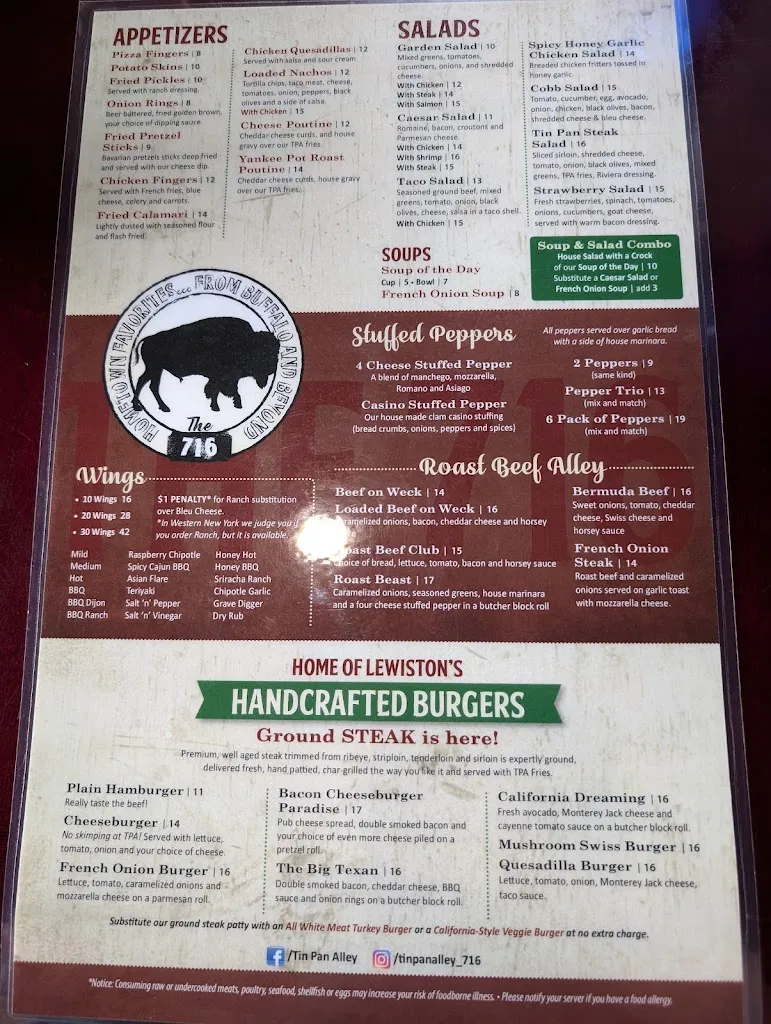 Menu_Tin Pan Alley_Lewiston, NY_image_old_2