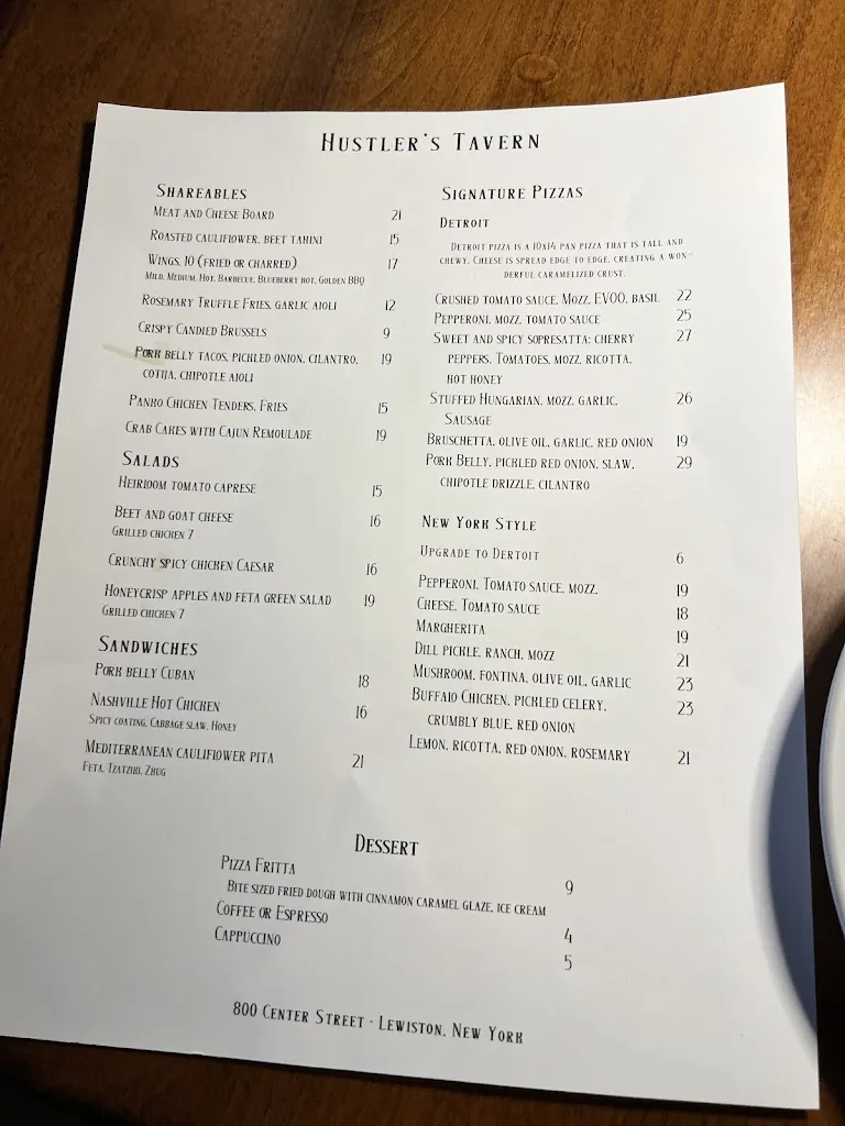 Menu_Hustler's Tavern_Lewiston, NY_image_old_1
