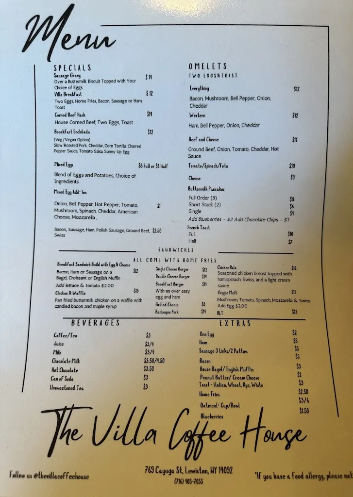Menu_Villa Coffee House_Lewiston, NY_image_old_2
