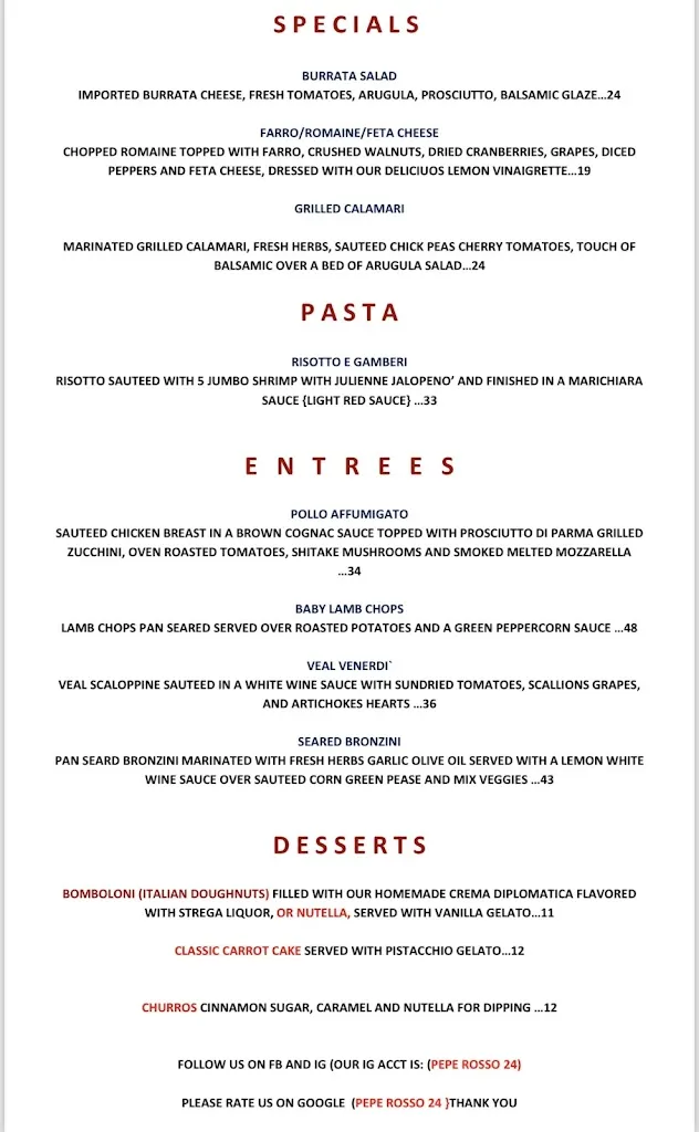 Menu_Pepe Rosso 24_Port Washington, NY_image_old_3
