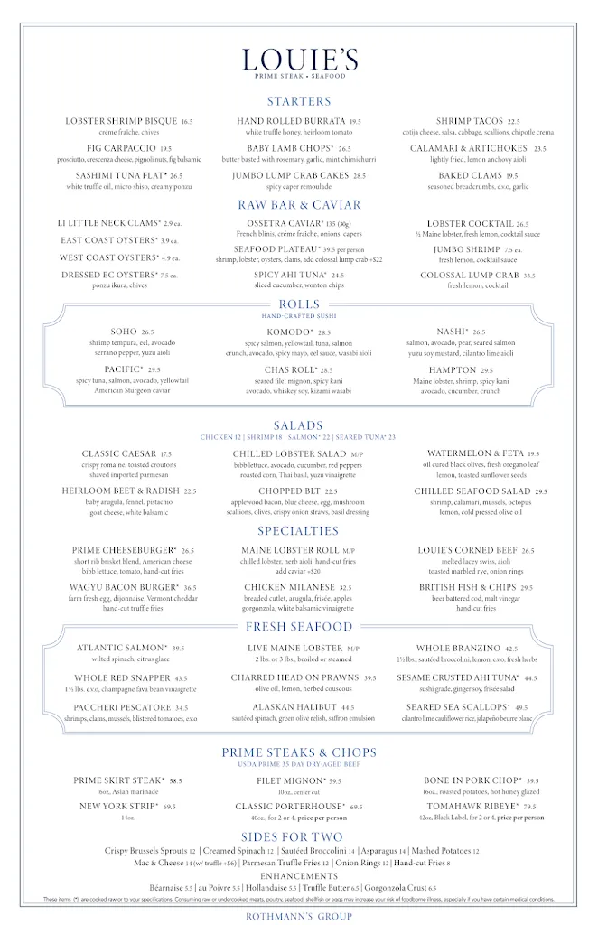 Menu_Louie's Prime Steak & Seafood_Port Washington, NY_image_old_1