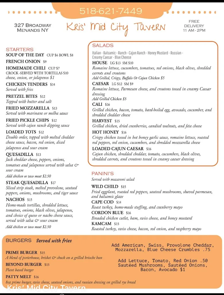 Menu_Kris’ Mid City Tavern_Menands, NY_image_old_1