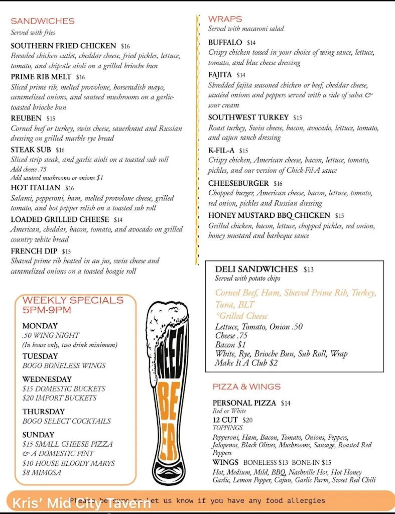 Menu_Kris’ Mid City Tavern_Menands, NY_image_old_2