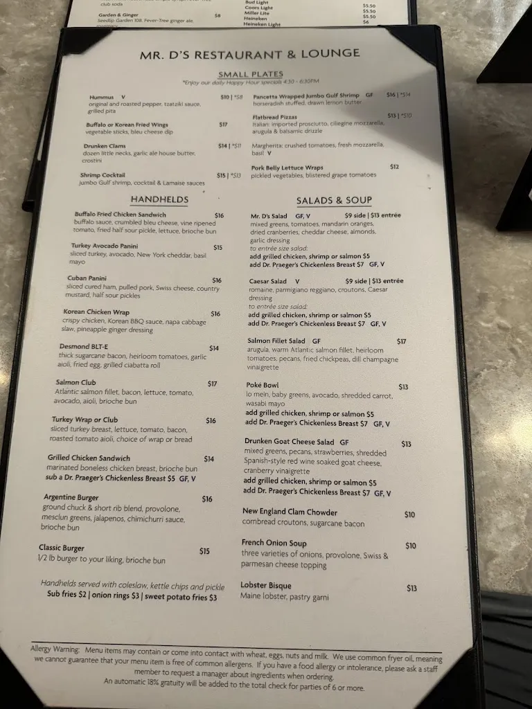 Menu_Mr. D's Restaurant & Lounge_660 Albany Shaker Rd, Albany_image_old_1