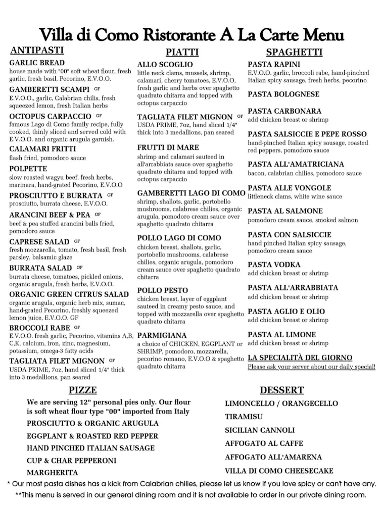 Menu_Villa di Como Ristorante_Albany, NY_image_old_1