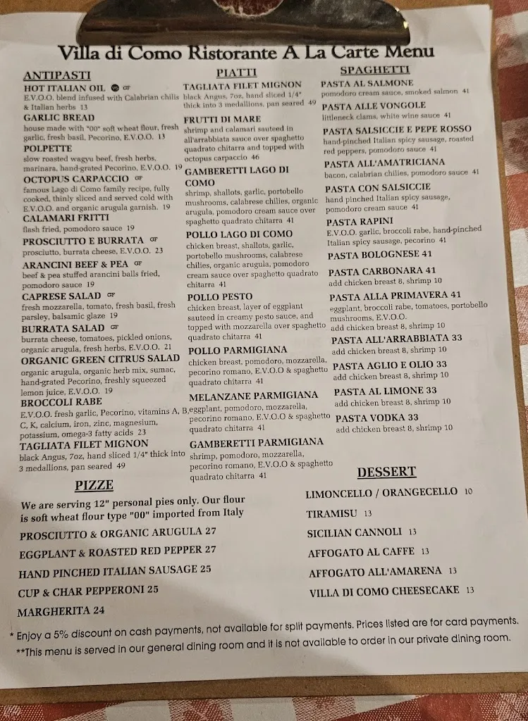 Menu_Villa di Como Ristorante_Albany, NY_image_old_2