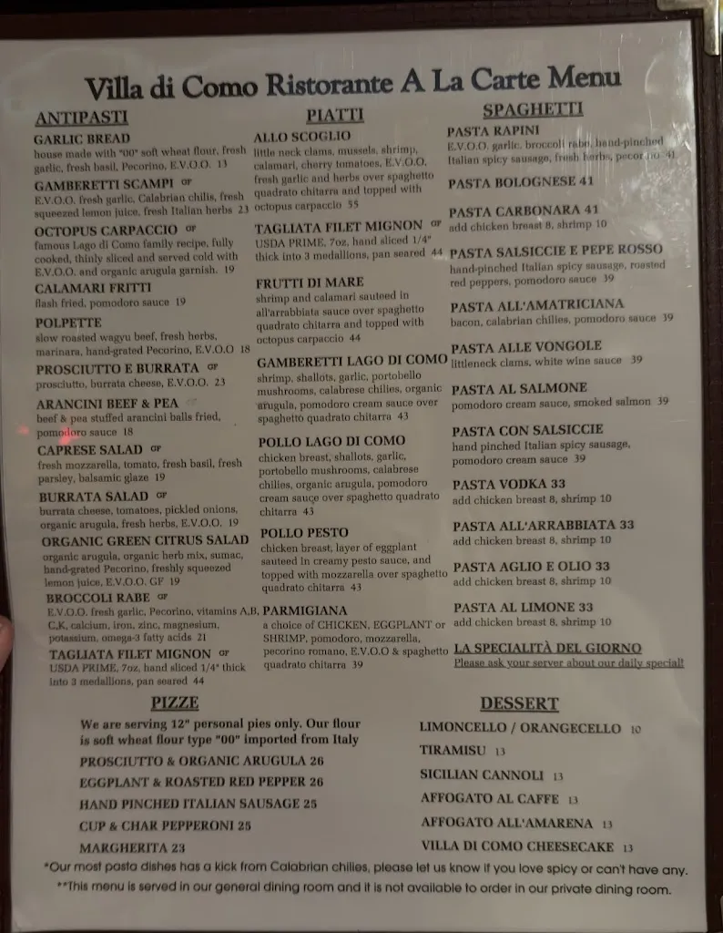 Menu_Villa di Como Ristorante_Albany, NY_image_old_3
