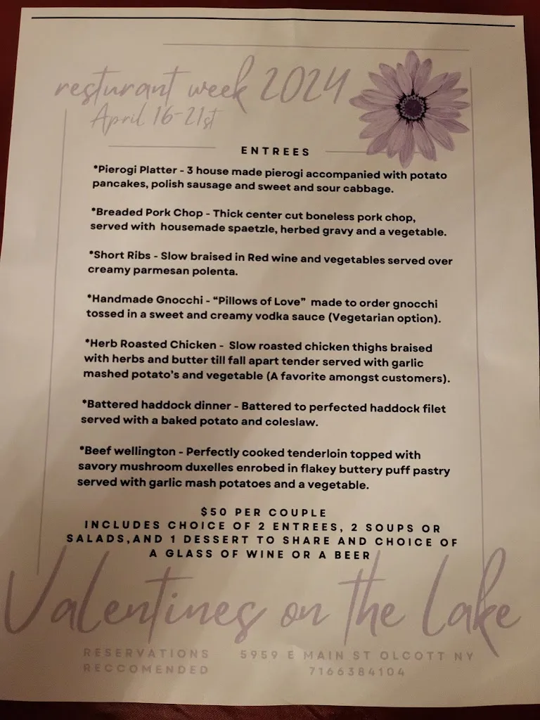 Menu_Valentines on the Lake_Olcott, NY_image_old_1