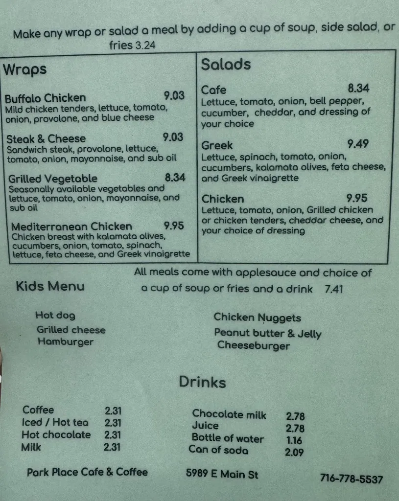 Menu_Park Place Restaurant_Olcott, NY_image_old_1