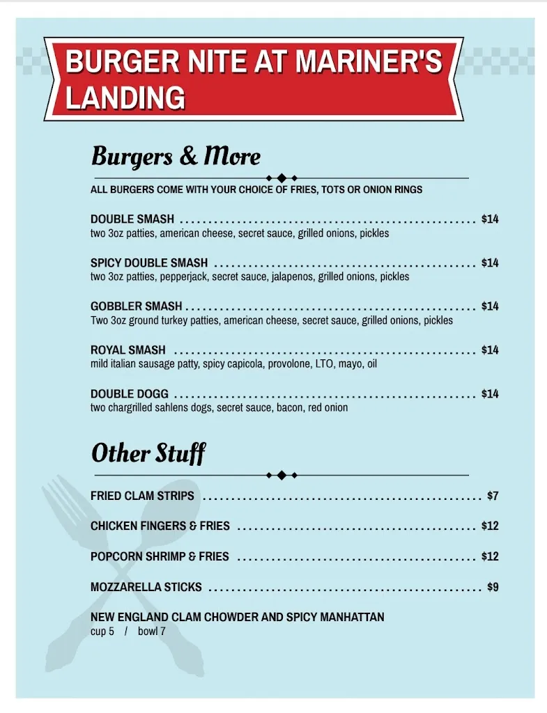 Menu_Mariner's Landing_Olcott, NY_image_old_1