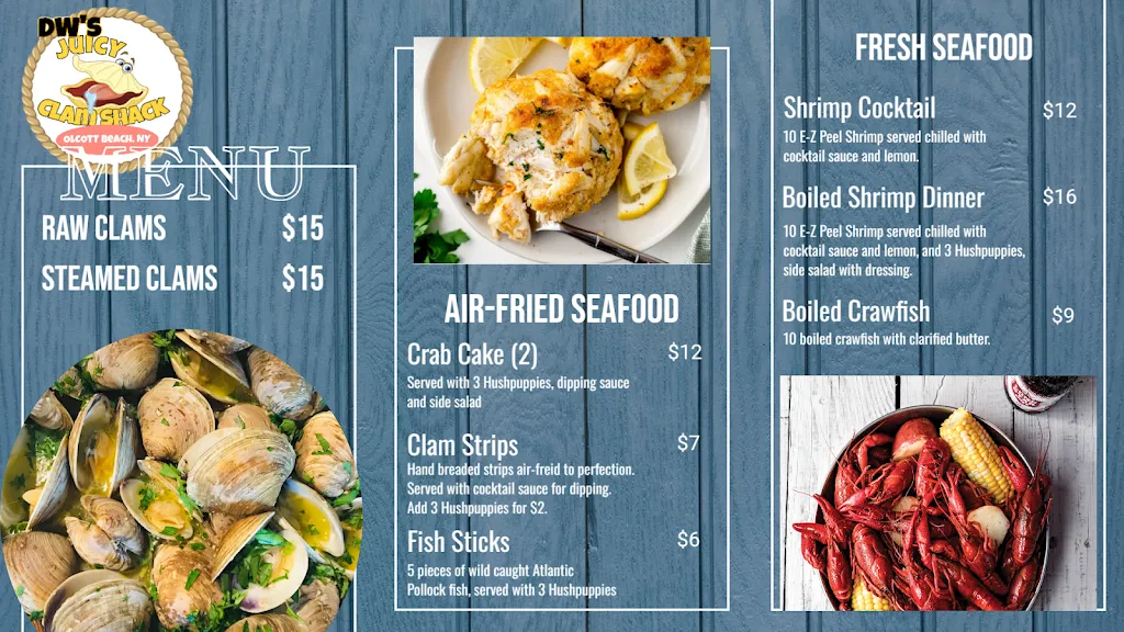 Menu_DW's Juicy Clam Shack_Burt, NY_image_old_1