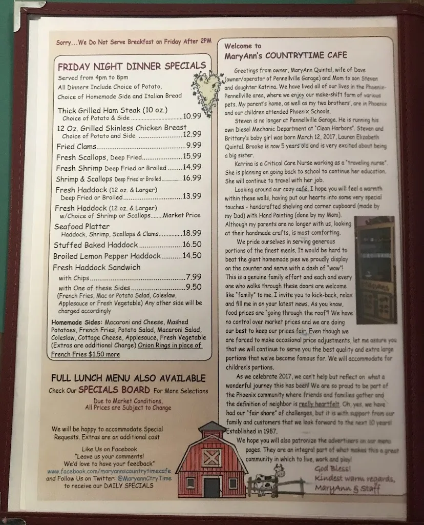 Menu_Maryann's Country Time Cafe_Phoenix, NY_image_old_2