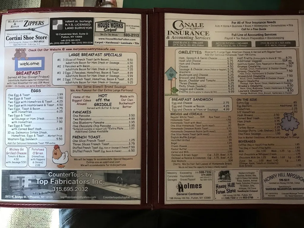 Menu_Maryann's Country Time Cafe_Phoenix, NY_image_old_3