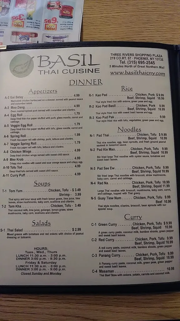 Menu_Basil Thai Cuisine_Phoenix, NY_image_old_2