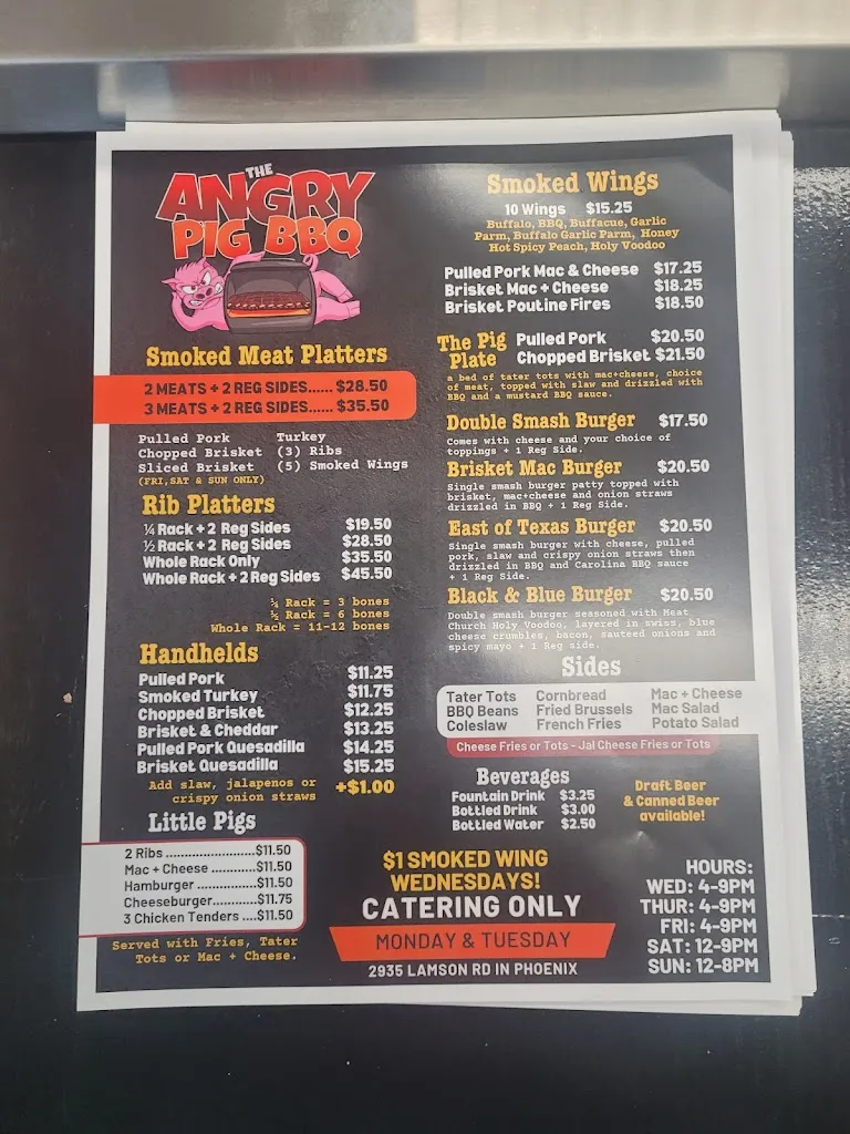 Menu_The Angry Pig BBQ_Phoenix, NY_image_old_1