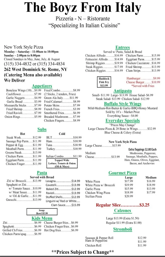 Menu_Boyz From Italy_Rome, NY_image_old_1