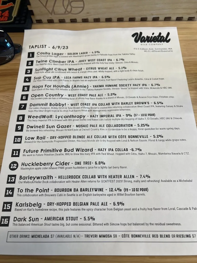 Menu_Varietal Beer Company_Sunnyside, WA_image_old_3