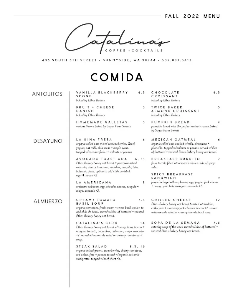 Menu_Catalina's Coffee + Cocktails_Sunnyside, WA_image_old_1