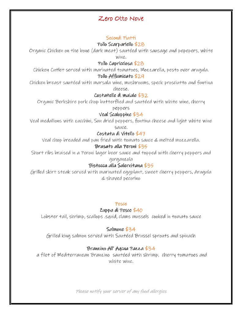 Menu_Zero Otto Nove Tuckahoe_Tuckahoe, NY_image_old_2