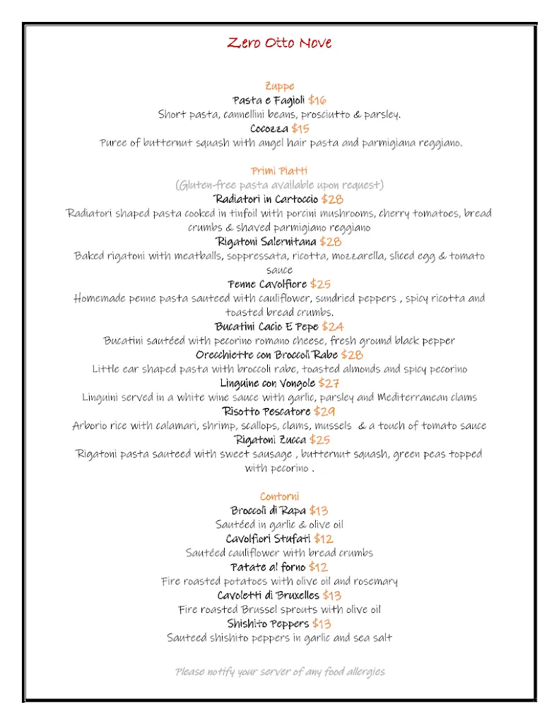 Menu_Zero Otto Nove Tuckahoe_Tuckahoe, NY_image_old_3