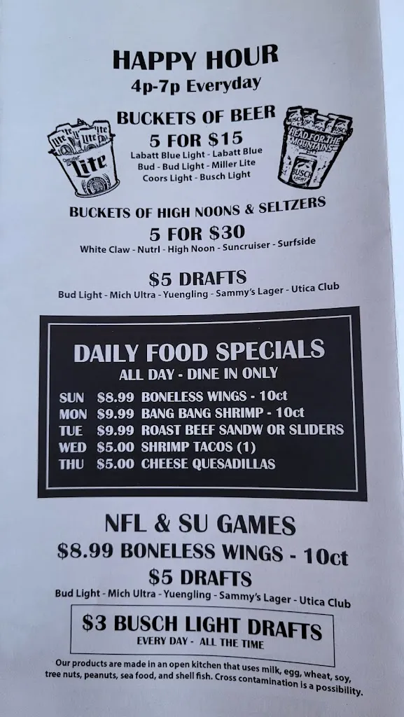 Menu_Sammy Malone's_Baldwinsville, NY_image_old_2