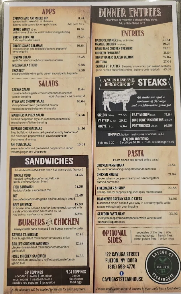 Menu_Cayuga St Steakhouse_Fulton, NY_image_old_2