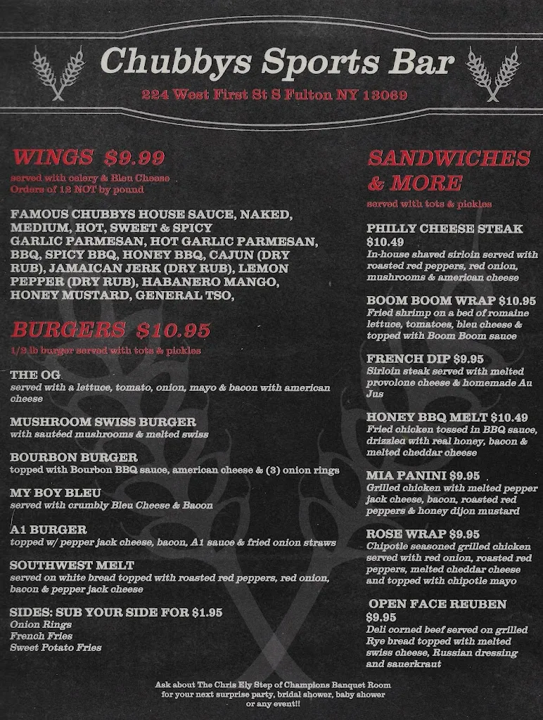 Menu_Chubby's Sports Bar & Grill_Fulton, NY_image_old_2