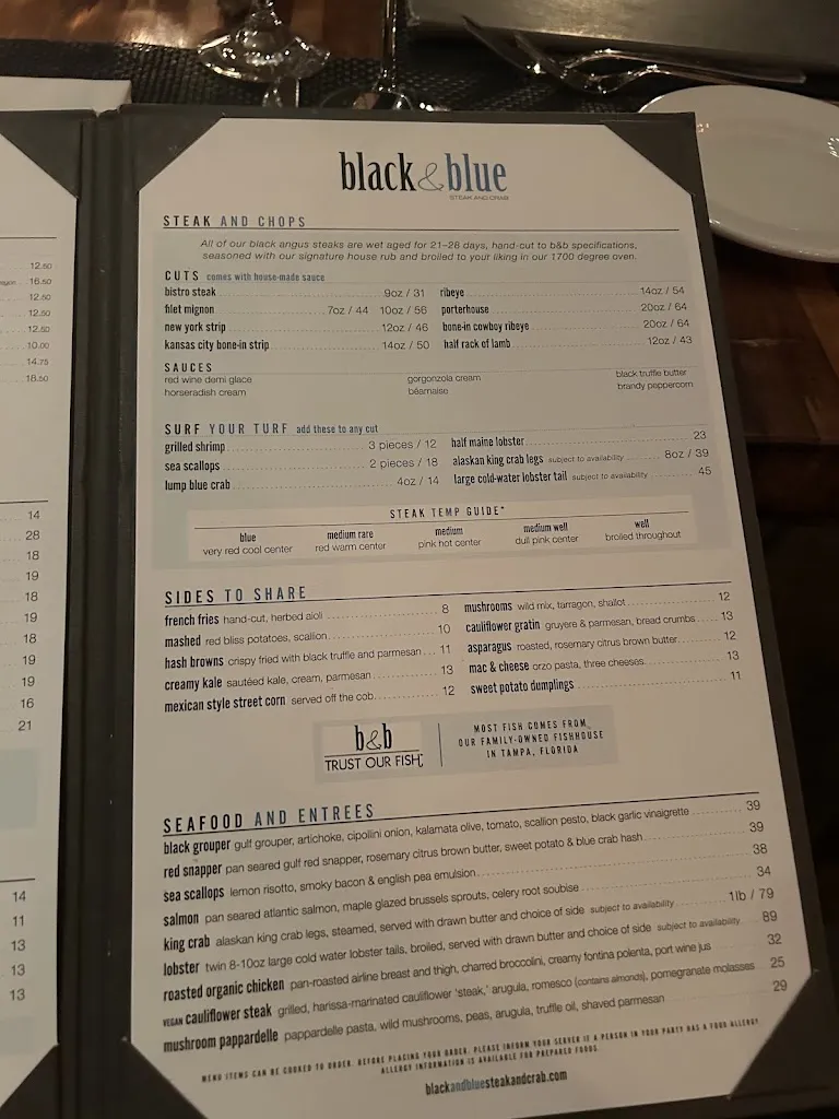 Menu_black & blue Steak and Crab, Albany, NY_Albany, NY_image_old_3