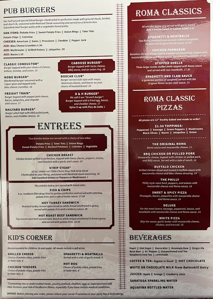 Menu_The Railyard Taproom & Restaurant_Whitehall, NY_image_old_3