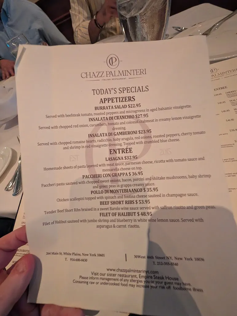 Menu_Chazz Palminteri Italian Restaurant White Plains_White Plains, NY_image_old_1