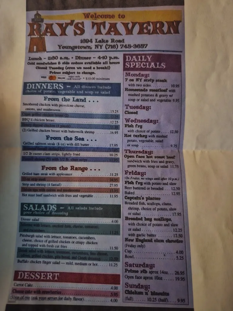 Menu_Ray's Diner and Tavern_Youngstown, NY_image_old_2