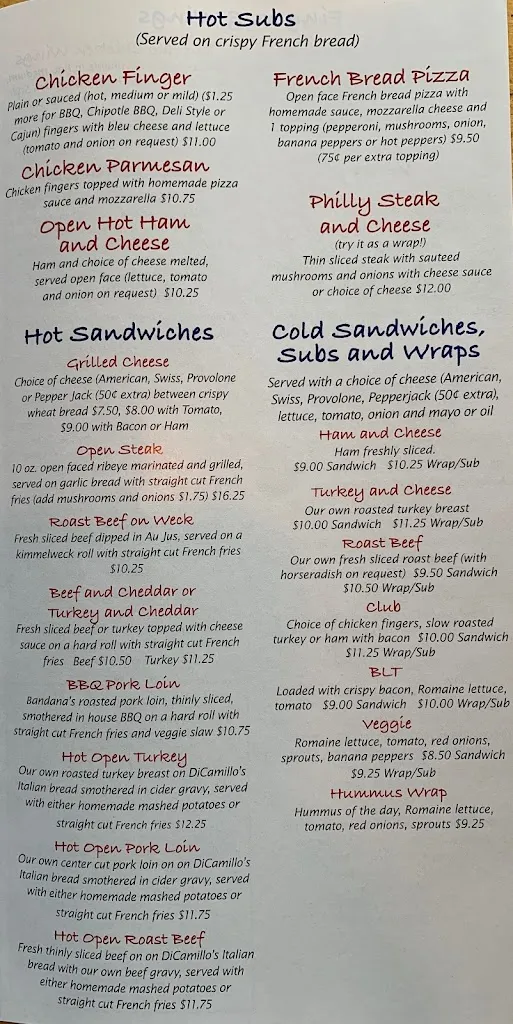Menu_Bandana's Bar & Grill_Youngstown, NY_image_old_3